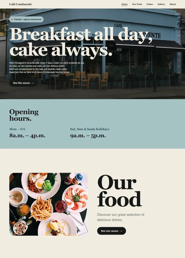 Screenshot of the Café Continenté website