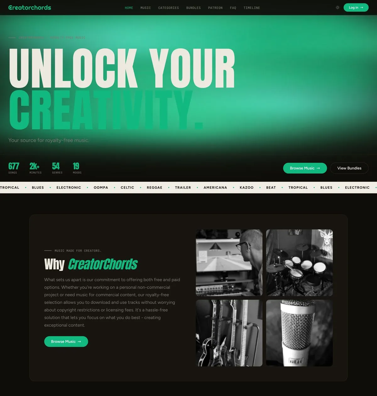 Screenshot of the CreatorChords website
