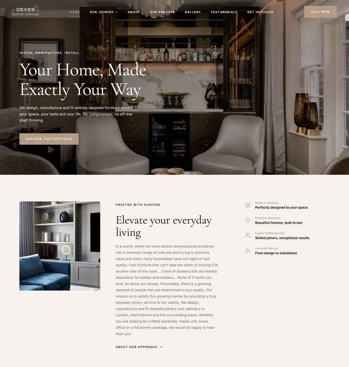 Screenshot of the Dexes Bespoke website
